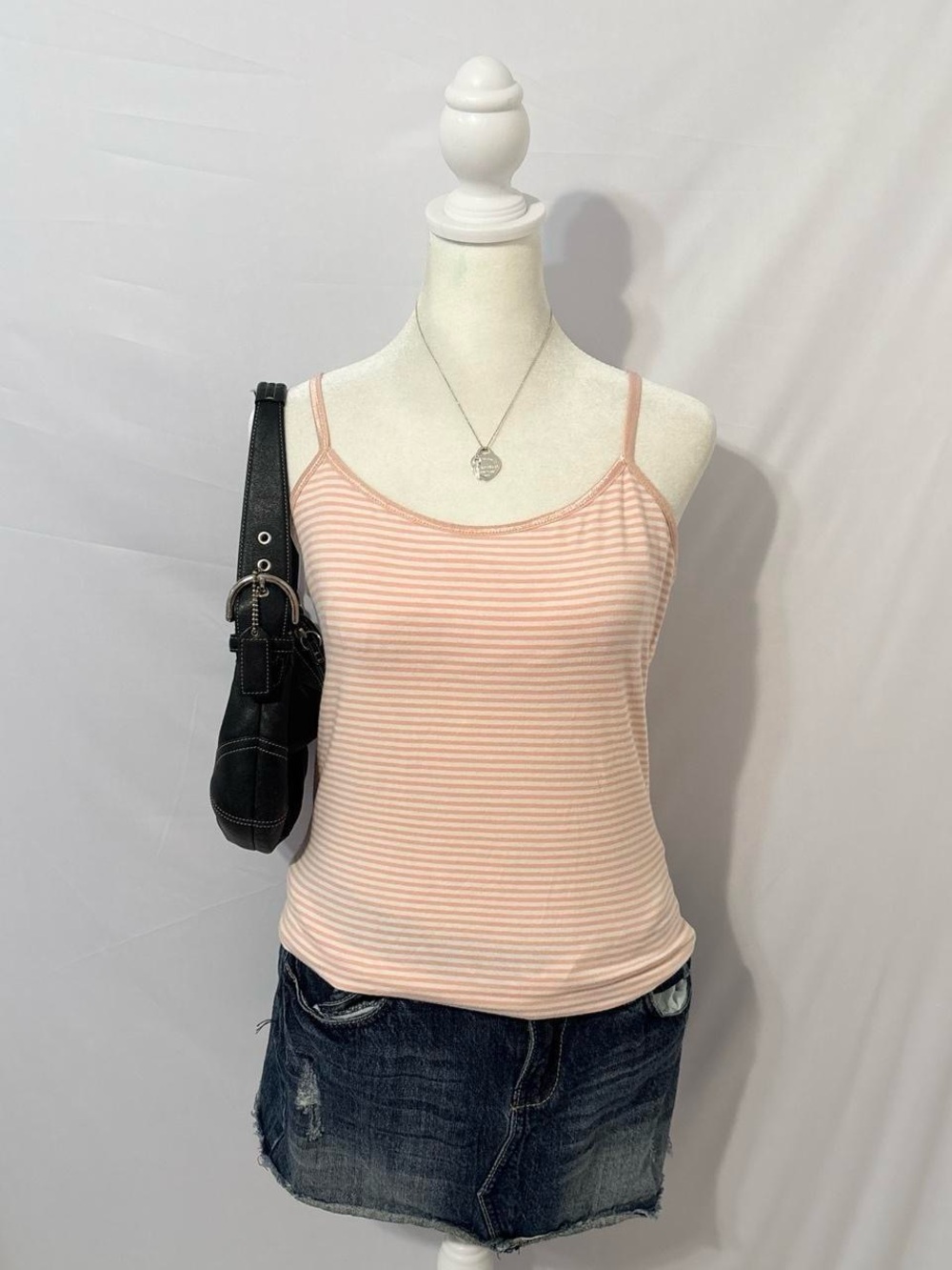 Striped Pink and White Spaghetti Strap Tank